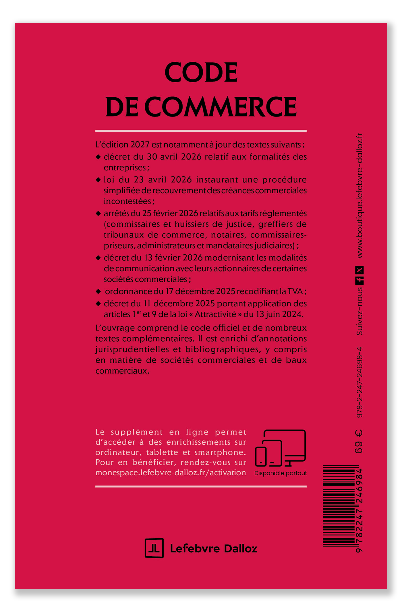 Code de commerce 2027 annoté (Étudiant) - Boutique Lefebvre Dalloz